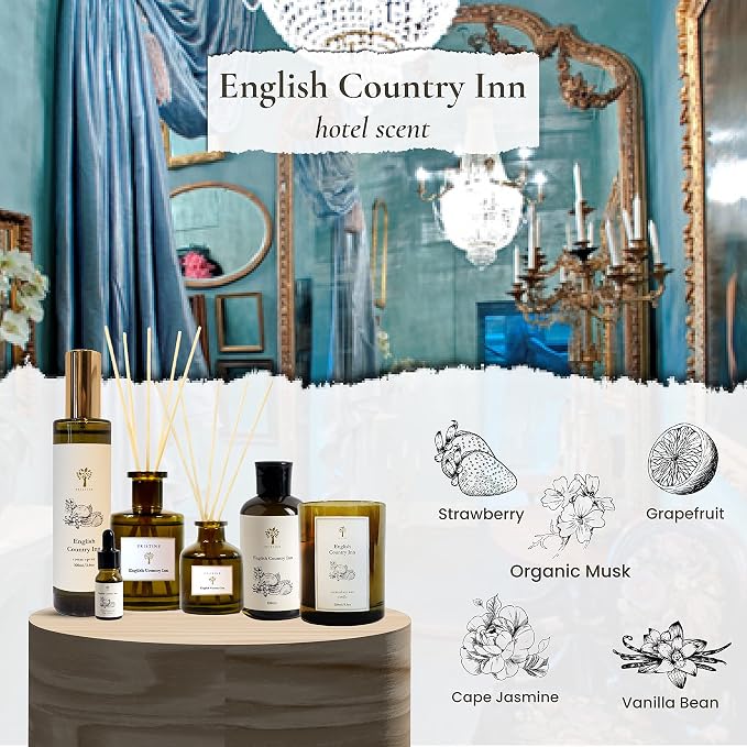 PRISTINE English Country Inn Reed Diffuser for Home | Fresh Blend of Strawberry, Vanilla, Musk Reed Diffuser Set, Oil & Reed Diffuser Sticks | Home & Office Decor | Fragrance