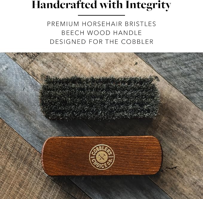 Premium Shoe Brush - Horsehair Shoe Brush - Concaved Handle for Premium Grip, Brown