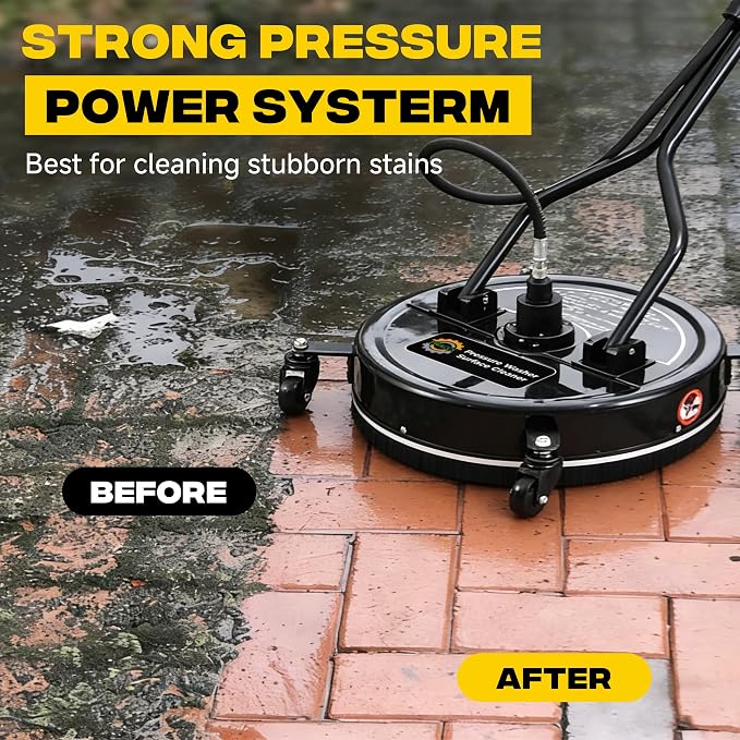 PWACCS 20" Pressure Washer Surface Cleaner with 4 Wheels and Dual Handle | Power Washer Driveway Attachment, For Concrete, Patio, Sidewalk, Deck, Black, 4500 PSI
