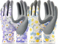 COOLJOB 2 Pairs Gardening Gloves for Women Ladies, Breathable Rubber Coated for Yard Garden, Outdoor Indoor Protective Work, Large, Floral Pattern