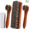 Unekez 4-Piece Horsehair Shoe Brush Shine Kit, Shoe Polish Kit, Leather Shoes Boot Cleaning Brush Care Clean Dauber Applicators