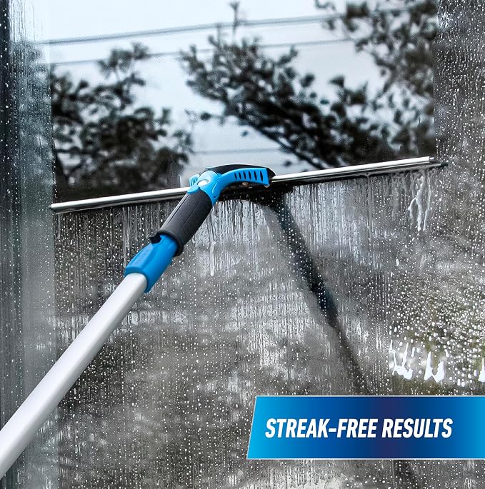 Unger Professional Connect and Clean 18” Grip Swivel Window, Glass Squeegee, and 8’ Pole, 180-Degree Pivoting Handle with Lock, Cleaning Supplies for Streak-Free Results