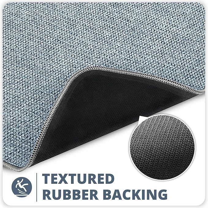 Bath Mat,Ultra Thin Bathroom Runner Rugs,Large Bath Mats for Bathroom,Quick Dry,Non-Slip,Machine Washable,Low Pile,Bath Rug,Shower Outside,Sink,Home Decor Accessories.Blue,2'x5'（24x60inch）