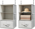 2 Pack 3-Shelf Hanging Closet Organizer with 2 Drawers, Silver Gray | Two Hanging Organizers with Fabric Drawers, Space-Saving Closet Storage for Clothes, Baby Items, Nursery and Dorm Rooms