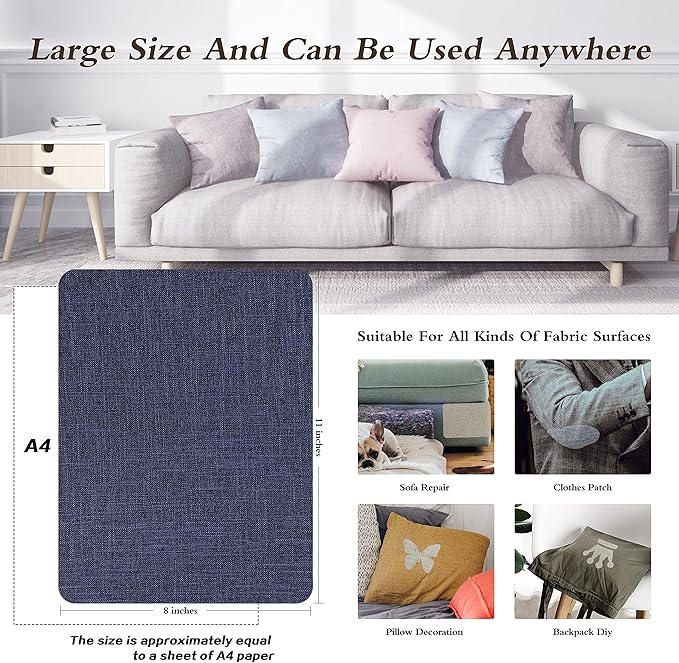 Fine Linen Repair Patches, Self-Adhesive Linen Fabric Patches, 8X11 inch Extra Size, Multi Color, Can be Used for Linen Sofa Repair and Linen Clothes Repair(8" x 11", Dark Blue 1.0)