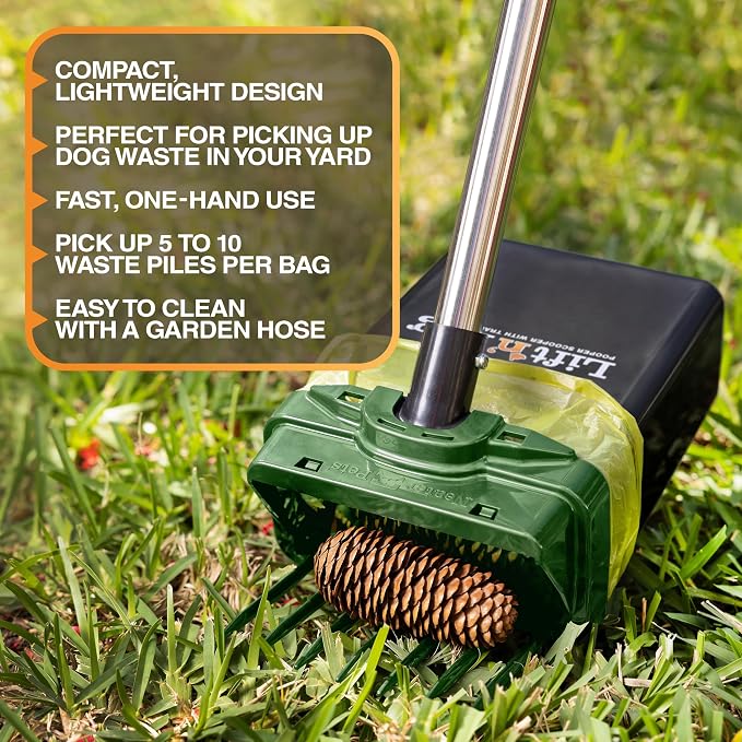 Neater Pet Brands Lift N’ Bag 2.0 Dog Pooper Scooper with Bag Attachment & 31" Pole for Small to Large Dogs, New Longer Pole, 195 Refill Bags, Heavy Duty Dog Poop Scooper for Yard, One-Hand Use