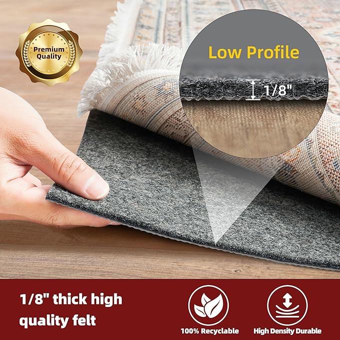 BAGAIL Felt and Natural Rubber Backing Rug Pads 1/8” Thick, 2 x 3 Ft Non Slip Rug Gripper Keep Rugs in Place, Under Area Rug Protective Cushioned Pads, Carpet Runners, Hardwood Floors Protection