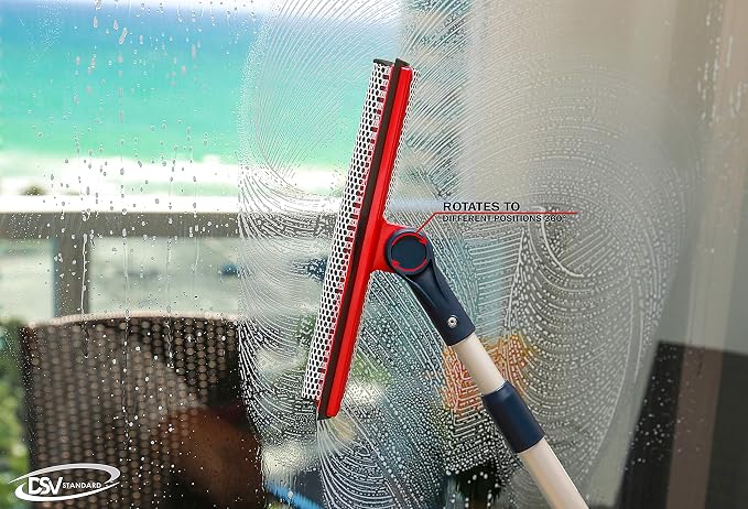 Professional Window Squeegee | 2-in-1 Window Cleaner Sponge and 10" Soft Rubber Strip with Extension Pole 50 Inch & 127 cm | Adjustable to Clean from Multiple Angles