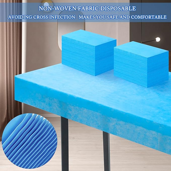 100 Pcs Disposable Bed Sheets 31" x 71" Massage Table Sheets Non Woven Fabric SPA Bed Cover Breathable for Massage Beauty Tattoos (100 Pcs Blue)