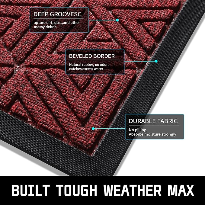 Yimobra Large Door Mat 47x32, All-Weather Waterproof Non-Slip Welcome Matt Outdoor, Heavy Duty Non Slip Doormat for Entryway for Patio and Garage Indoor, Easy Clean, Black Red