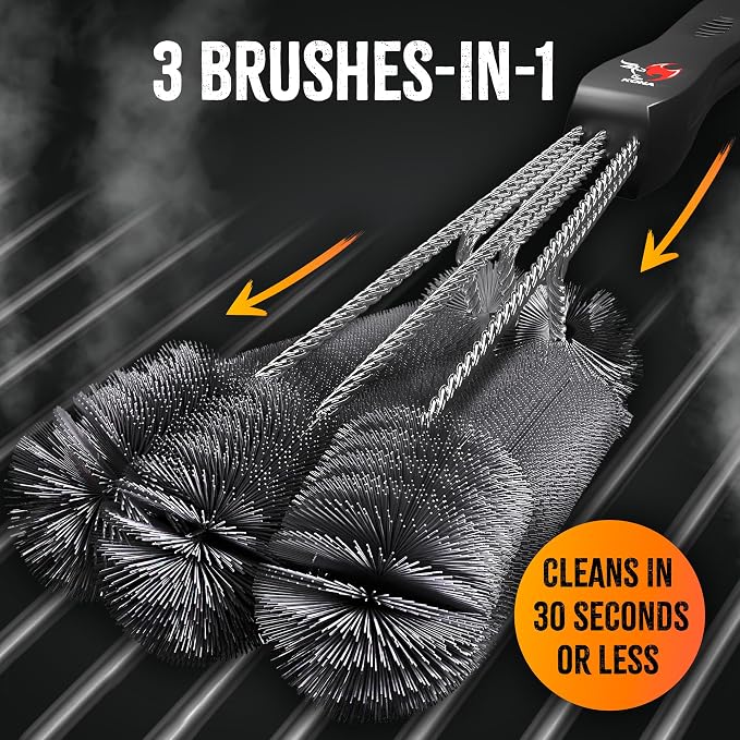 Kona 360 Clean Grill Brush – Powerful Grill Cleaner & BBQ Grill Brush for Outdoor Grill – Safe, Bristle BBQ Brush Grill Scraper, Accessory for Easy 30 Second Grill Cleaning - 18 Inch Long Handle | 18-in long handle, bristle brush with attached scraper,...