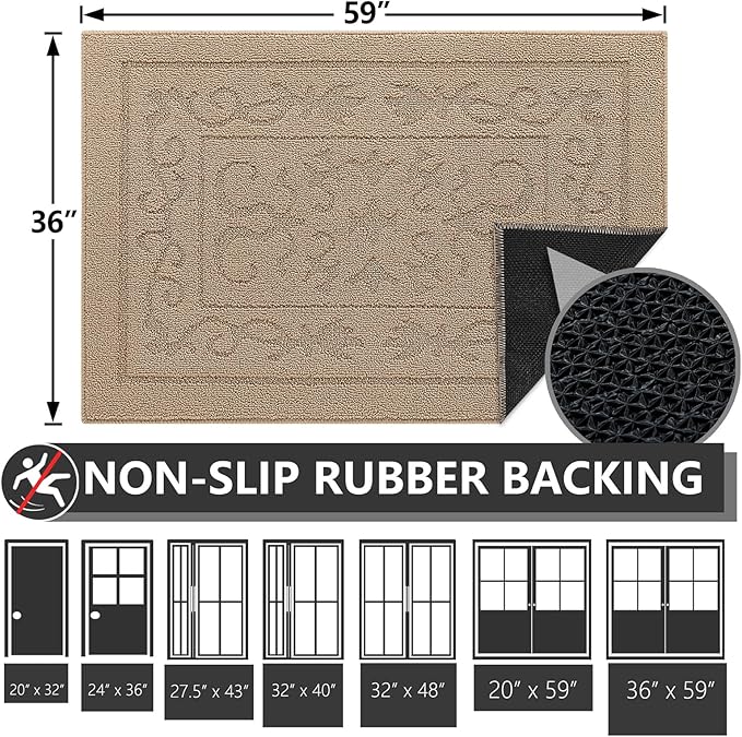 FONEYI Indoor Door Mat 36" x 59", Dirt Trapper Door Mats Non-Slip Entryway Rugs Washable, Absorbent Resist Dirt Welcome Mat, Low Profile Inside Floor Mats for Front Back Door and Entryway, Beige