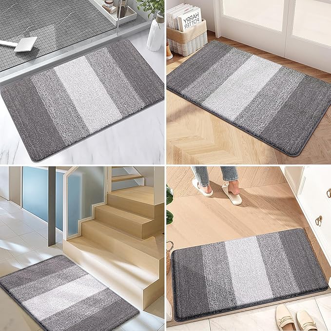 Kitinjoy Indoor Outdoor Door Mat, 71x47 Non-Slip Absorbent Dirt Trapper, Low-Profile Washable Inside Entrance Front Floor Mat, Sturdy Soft Entry Doormats for Entryway, Light Grey