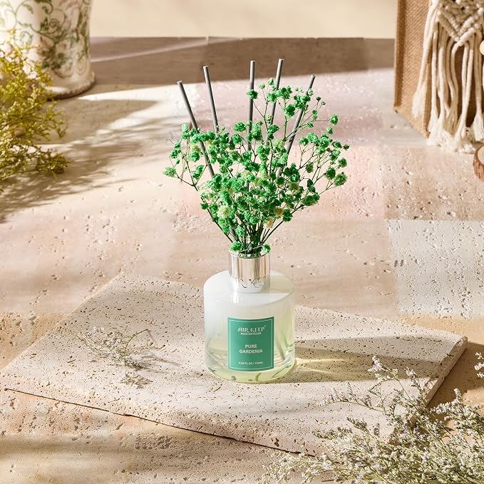 Reed Diffuser Set,3.38 fl oz (100 ml) - Pure Gardenia Oil Diffusers with 8 Reed Sticks, Home Fragrance Reed Diffuser for Bathroom Shelf Decor
