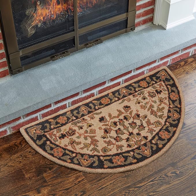 UniFlame - Beige with Black Hand Tufted 100% Wool Hearth Rug - 44"L x 22"W | Protects Floor from Heat, Embers, and Sparks