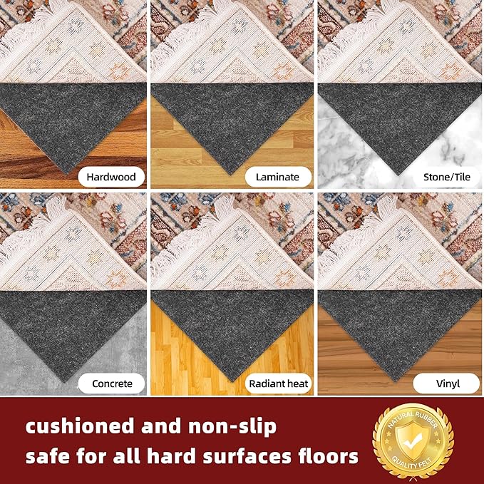 BAGAIL Felt and Natural Rubber Backing Rug Pads 1/8” Thick, Round 4 Feet Non Slip Rug Gripper Keep Rugs in Place, Under Area Rug Protective Cushioned Pads, Carpet Runners, Hardwood Floors Protection