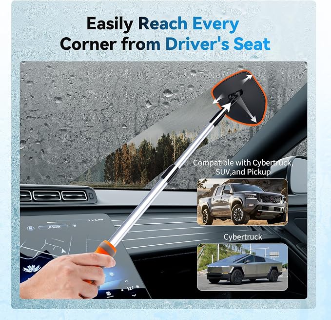 XINDELL Interior Windshield Cleaner Tool, Car Window Cleaning Kit with 4 Reusable Microfiber Pads, Extendable Handle & 360° Rotating Head, Streak-Free Auto Glass Wiper for Truck SUV RV