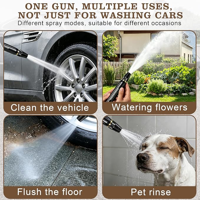 Home High Pressure Car Wash Water Gun,High Pressure Hose Nozzle, 3 Adjustable Spray Patterns,Garden Water Hose Nozzle for Watering Garden Lawn, Patio Cleaning, and Car Washing (1 Set)