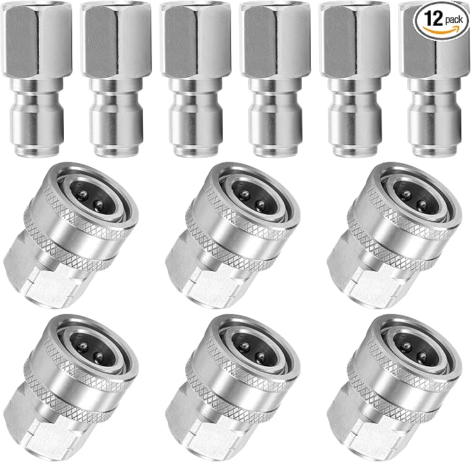 3/8 Inch NPT Pressure Washer Adapter Set, Quick Connector 12-Piece | Stainless Steel Female Thread Quick Connect Hose Fittings, 5000 PSI, Internal Thread Quick Connector Kit
