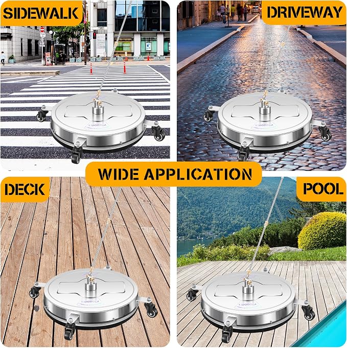 LidoDola 19'' Pressure Washer Surface Cleaner, Power Washer Accessory | Stainless Steel Housing with 4 Wheels, 1/4" QC, 2 Extension Wands & 2 Replacement Nozzles, for Gas & Electric Pressure Washer