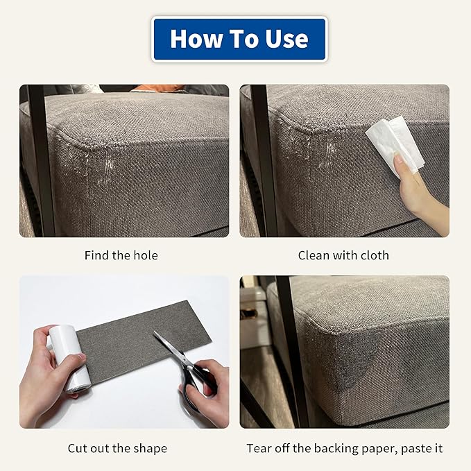 KING MOUNTAIN Linen Repair Patches, Self-Adhesive Fabric Patches, 4 X 63 inch Extra Size, Multi Color, Can be Used fo Sofa Repair and Linen Clothes Repair (Beige 1.0)