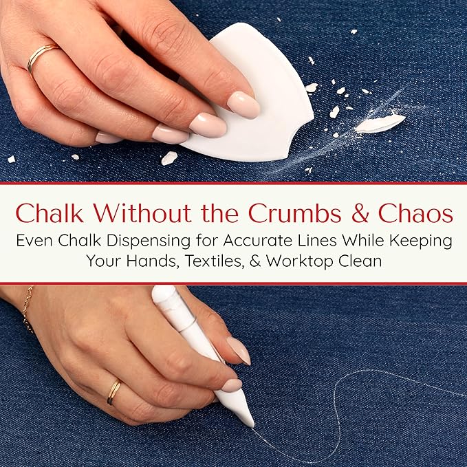 Fabric Markers for Sewing – Ergonomic Tailors Chalk Pen with Improved Dosing Wheel for Sharp Lines - Washable Sewing Chalk Marking Pens that are Compatible with Most Fabrics - White and Pink 2 Pack