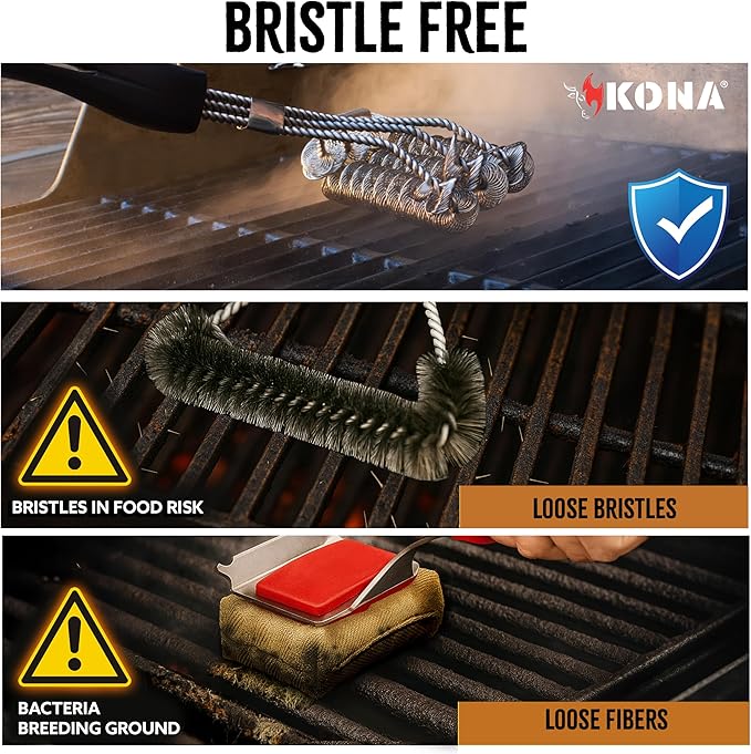 Kona Safe/Clean Bristle-Free Grill Brush - Stainless Steel BBQ Cleaner | Bristle-free stainless steel design, for outdoor grill grates, great grilling gift