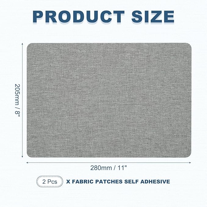 PATIKIL 8x11 Inch Linen Repair Patches, 2Pcs Self-Adhesive Fabric Patch for Sofas Tote Bags Furniture Car Seats Clothes Tents, Light Gray