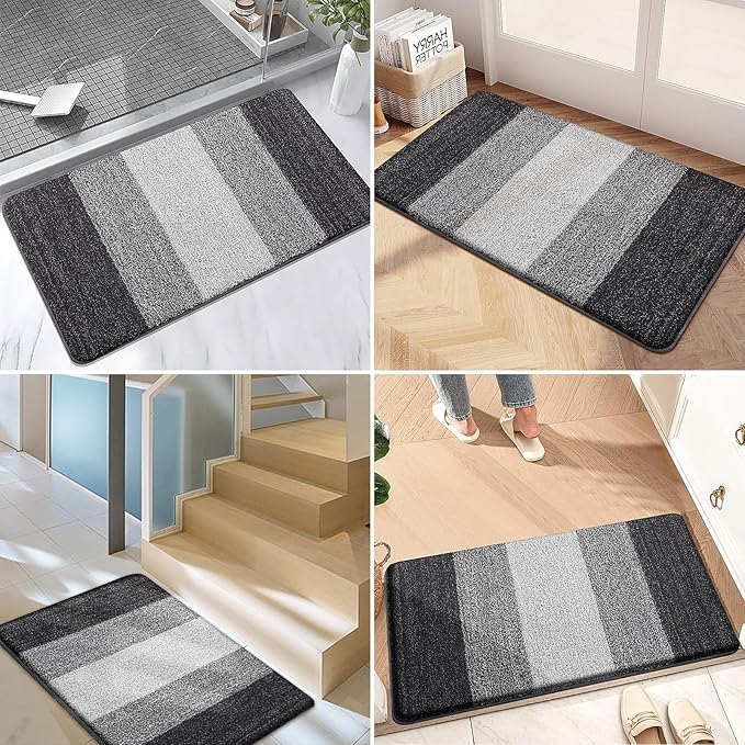 Kitinjoy Indoor Outdoor Door Mat, 36x24 Non-Slip Absorbent Dirt Trapper, Low-Profile Washable Inside Entrance Front Floor Mat, Sturdy Soft Entry Doormats for Entryway, Grey