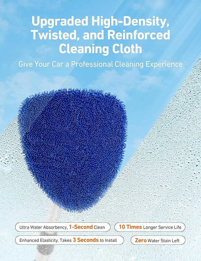 AstroAI 5pcs Windshield Cleaner Tool & Car Window Cleaning Kit | Extendable Handle, 1 39in Car Mirror Squeegee, 4 Reusable Microfiber Pads, Perfect for Auto & Home Windows, Blue