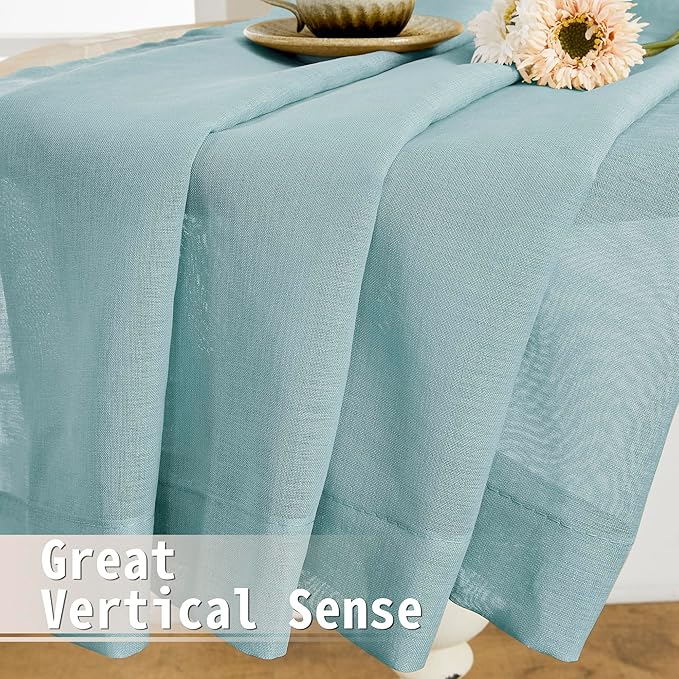 Tollpiz Sheer Door Curtain Closet Linen Textured Curtain Sheers Doorway Light Filtering Voile French Door Rod Pocket Curtains Patio Door, 25 x 80 inches Long, Dusty Blue, Set of 1 Panel