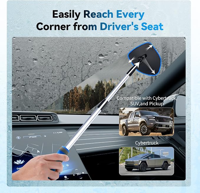 XINDELL Interior Windshield Cleaner Tool, Car Window Cleaning Kit with 5 Reusable Microfiber Pads, Extendable Handle & 360° Rotating Head, Streak-Free Auto Glass Wiper for Truck SUV RV