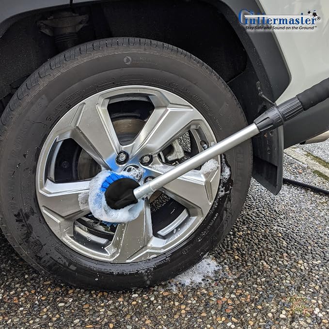 Guttermaster Blue Round Flow Through Brush, Medium Soft, Round 4.5 Inch | GM-315 Polypropylene bristles, soft brush, flow through design, flagged ends, ideal for RVs and larger vehicles