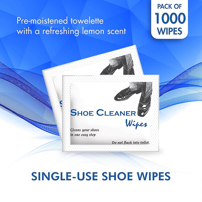 Diamond Wipes Pre-Moistened Shoe Shine Wipes, 1000 Count | Streak-Free Leather Shoe Cleaner Wipes, Individually Wrapped, Easy To Carry, Travel-Friendly Pack