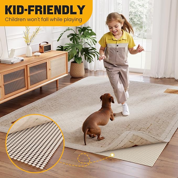 Non-Slip Rug Pad Gripper 3x10 Feet, Anti Skid Mat for Kitchen Hallway Runner Rug, Keep Rugs in Position and Safe, Thick Cushioned Carpet Pad for Hardwood Floors Protection