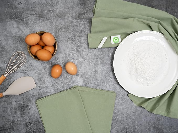 Sage Green Flour Sack Tea Towels - 100% Organic Cotton, 5 Pack, 27"x27", Highly Absorbent Dish Towels - Versatile Kitchen Towels for Baking - Customizable and Easy to Embroider (5 Pack - Sage Green)
