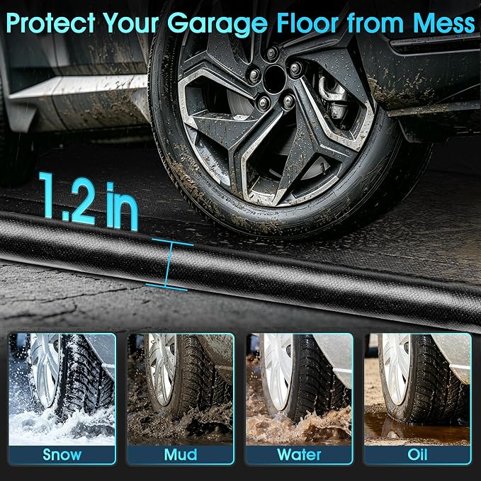 ToLanbbt 7'9" x 16.4' Garage Floor Mat, Heavy Duty Water Containment Mat with 1.2" Raised Edges, Protection from Snow Mud Rain and Oil, Non-Slip Garage Parking Mat for SUVs Trucks