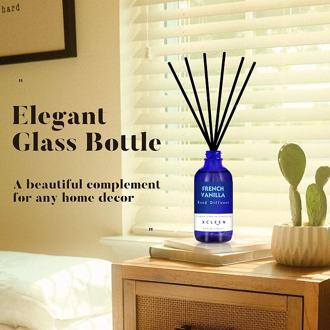 Xcleen Reed Diffuser Set with Sticks 3.7 Oz, Vanilla, Coconut & Milk Scented Fragrance Oil Diffuser for Home Bedroom & Kitchen, Long-Lasting Room Air Freshener, Mind & Body Aromatherapy, Gift Idea