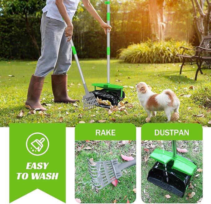 Eocnrhe Pooper Scooper with Bag Attachment, 50 inches Long Handle Pooper Scooper, Poop Scooper for Dogs, Dog Poop Scooper for Yard, Pooper Scooper for Large Dogs Heavy Duty, Poop Scooper Bin & Rake
