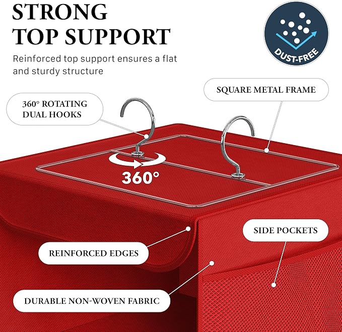 Simple Houseware 5 Shelf Hanging Closet Organizer, Red | 360° Rotating Dual Hooks, Top Support Metal Frame, 6 Side Mesh Pockets