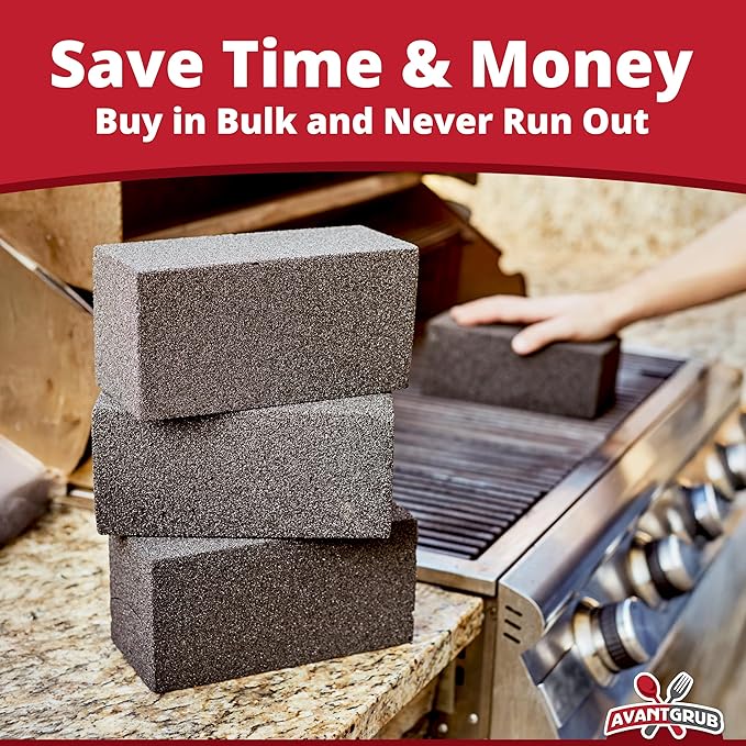 Commercial Grade Grill Cleaning Brick Bulk 12 Pack by Avant Grub. Pumice Stone Cleaner Tool Cleans and Sanitizes Restaurant Flat Top Grills or Griddles Effectively Without Harsh Chemicals or Abrasives