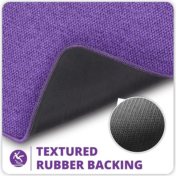 Bathroom Rugs Set 2 Pieces,Thin Bathroom Mats,Toilet Rugs,Quick Dry,Non-Slip,Machine Washable,Low Pile,Absorbent Bath Mats,Shower,Sink,Home Decor Accessories.Purple,1'5"x2'3"+1'8"x2" U Shape