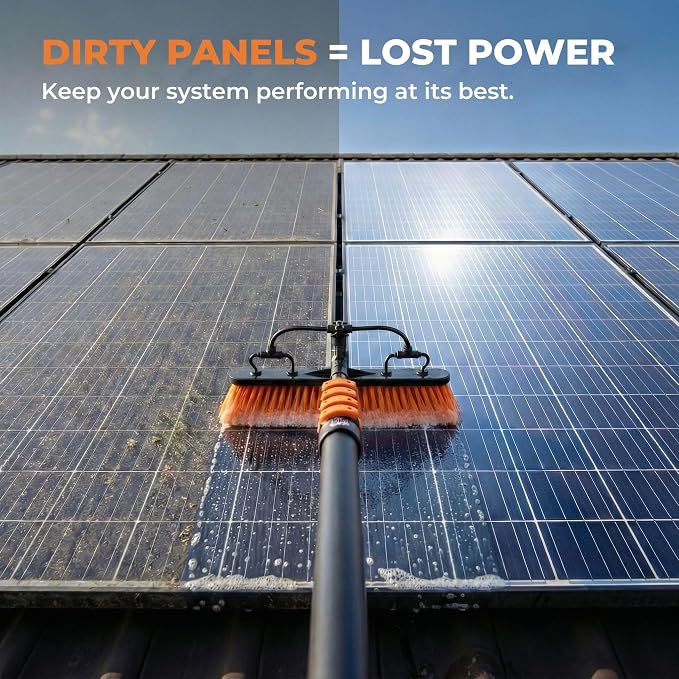 Briliantwerk Solar Panel Cleaning Brush 20 ft Extension Pole | Water Fed Pole Brush with Soap Dispenser for Solar Panels, Windows and Siding - Heavy Duty, Streak-Free Solar Cleaning Kit