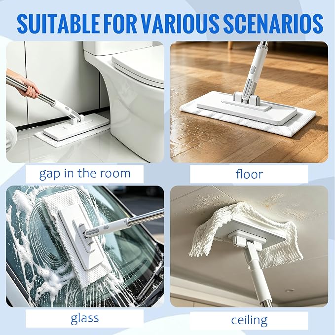 2026 Hands Free Flat Mop, 48.4 '' Snap Grip Mop with 11 Reusable Cloths, Zero Touch Dirty Cloth Release, Click Shark Tooth Mops to Use with Any Cloths, Dry and Wet Use for Whole House Cleaning