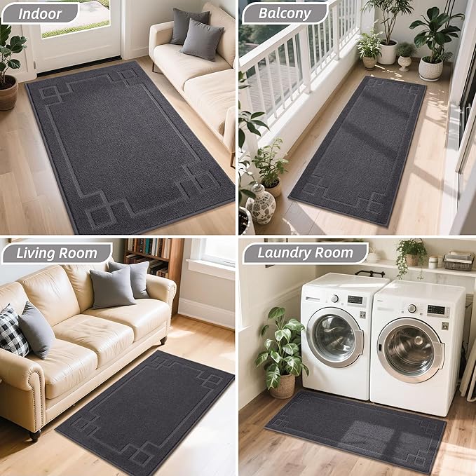 BEQHAUSE Door Mat 24" x 60", Non-Slip Door Mats Indoor Entryway Rugs Washable Low-Profile Absorbent and Stain Resist Floor Mats, Dog Door Mat for Front Back Door, Muddy Wet Shoes & Paws, Dark Grey