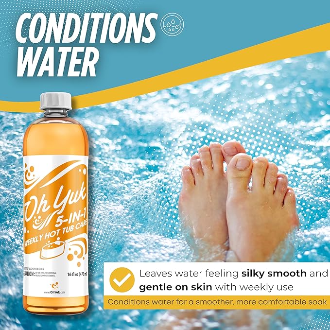 Oh Yuk Hot Tub Cleaner + 5 in 1 Weekly Hot Tub Care Combo, Hot Tub Chemicals, Hot Tub Jet Cleaner, Spa Chemicals for Hot Tub, Water Clarifier, Conditioner and Spa Treatment