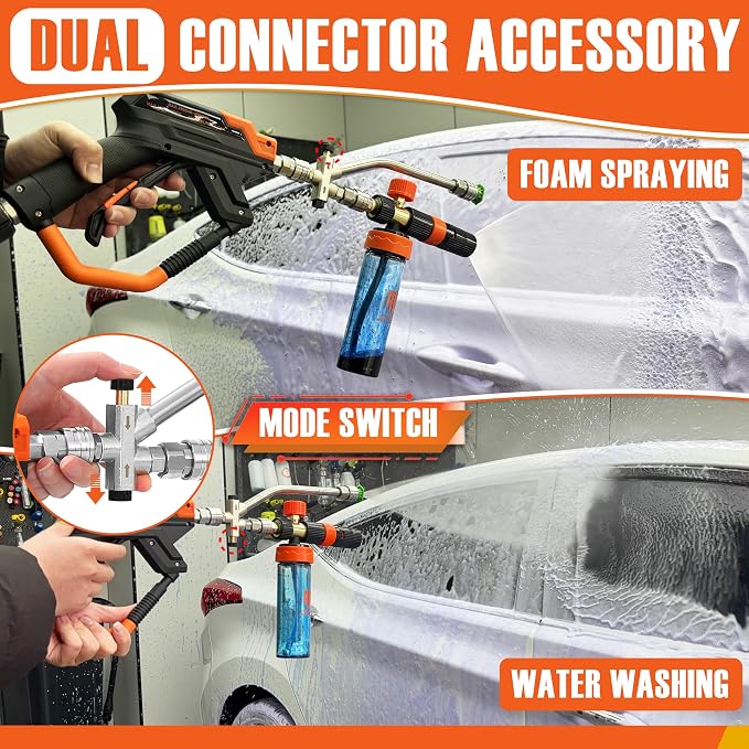 RIDGE WASHER Power Washer Gun Mini Foam Cannon with Dual Connector, 200 ML | No Dilution Required, Stainless Steel Gun for Foam Blaster, 1/4" Quick Connect, 4000 PSI