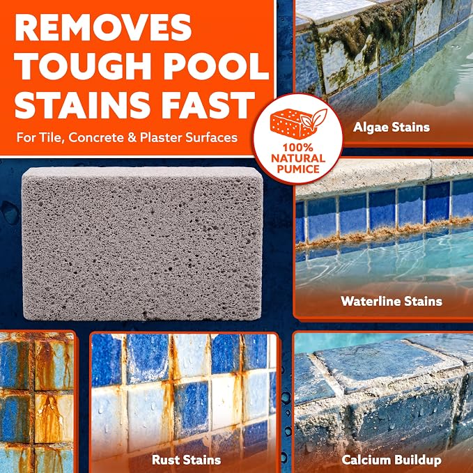 Pool Blok Pumie 12-Pack Pumice Stone for Pool Tile Cleaning - Calcium Remover for Tile & Plaster Stain - Cleaner for Calcium Build Up - Grout & Concrete Scouring PB-12-5.75x2.87x2.87