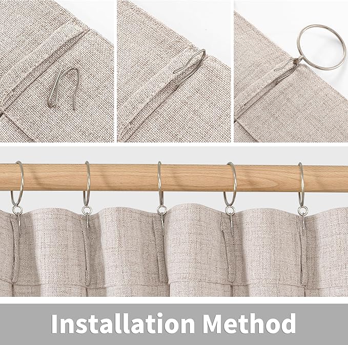 YoungsTex Natural Linen Curtains 63 Inch Length 2 Panels - Light Filtering Semi Sheer Window Drapes Textured Rustic with Pinch Pleated for Bedroom Living Room Office, 2 Panels, 40 X 63 Inch