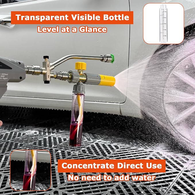 M MINGLE Pressure Washer Gun with Mini Undiluted Foam Cannon, 1/4" QC | Dual Connector Accessory, Undiluted Foam Blaster with 5 Nozzle Tips, M22 Adapter, Ideal for Car Wash, Patio & Deck Cleaning